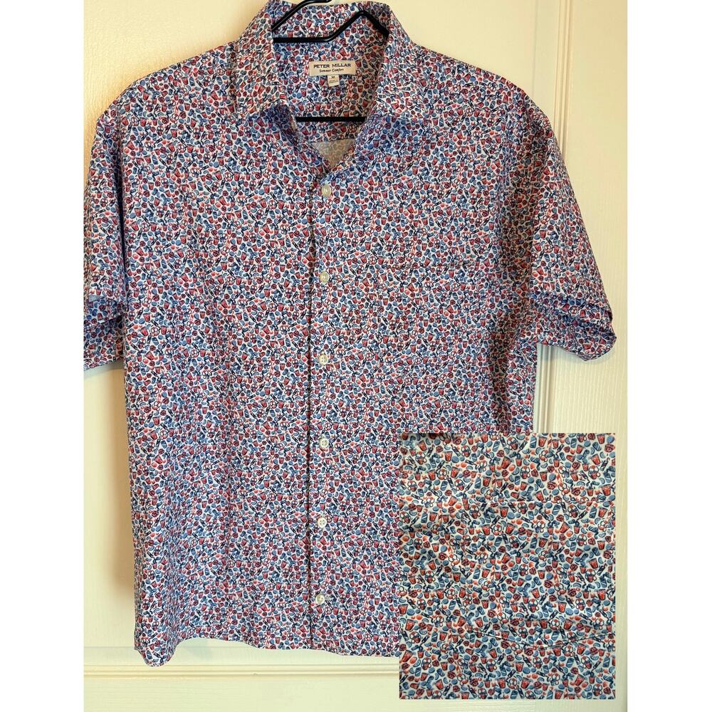 Peter Millar Dazed & Transfused Shirt Men’s Med Tailored Short Length Button Up